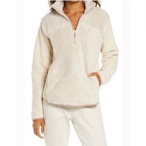 Zella Women's Glacier Fleece Quarter Zip Pullover Cream Small